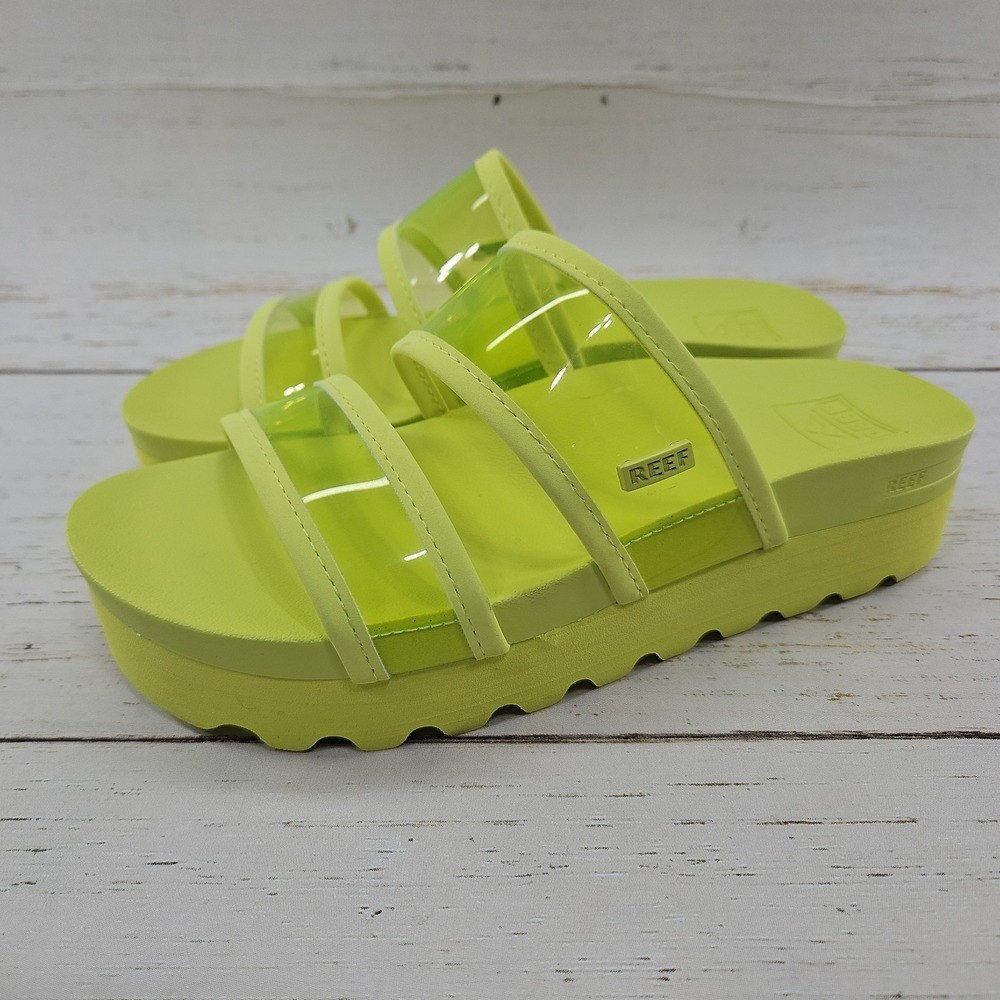 Reef Vista Hi Energy Womens 6 Neon Yellow Platform Beach Outdoor Slide Sandals
